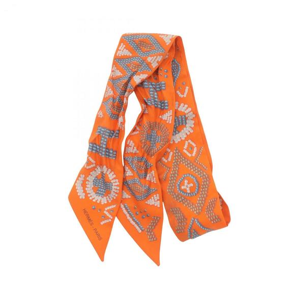 Hermes HERMES Twilly Kelly en Perles Scarf Silk Women's Orange